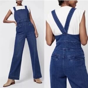Faherty Avenue Denim Jumpsuit Overalls Blue Wide Leg Vintage 90s Women Small